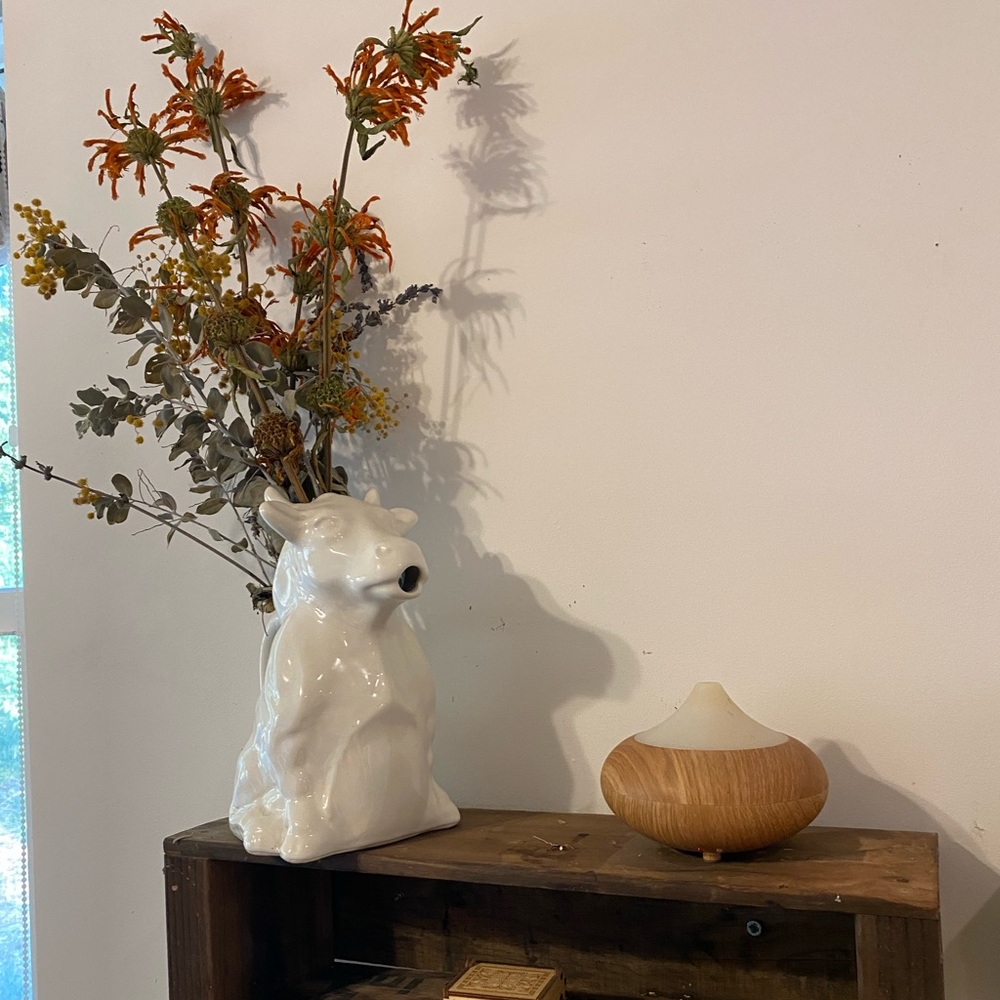 Vintage horned cow ceramic cream pitcher or vase